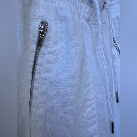 Athleta Cabo Linen Wide Leg Pants White Drawstring Zip Pockets Petite Size S-2P - Picture 7 of 8